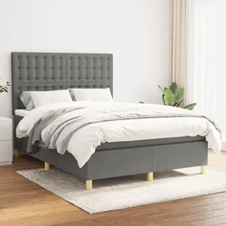 Greatstore Box spring postelja z vzmetnico temno siva 140x200 cm blago