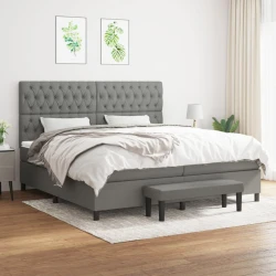 vidaXL Box spring postelja z vzmetnico temno siva 200x200 cm blago