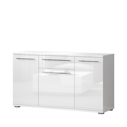JELA KOMODA K150-3K1F/PN - kolekcija Piano - Bela lak/Kristalno Bela HG Lak - 150x85x45 cm