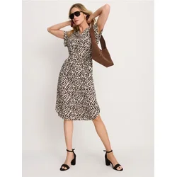 Sinsay - Viskozna midi haljina sa kimono rukavima i leopard printom - nude