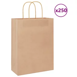 Papirnate vrećice 250 kom s ručkama smeđe 26x12x35 cm