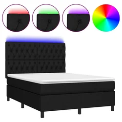 Vidaxl Box spring postelja z vzmetnico LED črna 140x190 cm blago