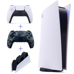 PLAYSTATION igralna konzola PS5, C-chassis + God of War: Ragnarok + PS5 DualSense (Camo) + Polnilna postaja