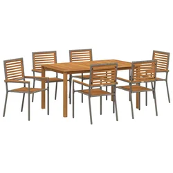 Vrtni set za objed 7 pcs Siva Čvrsto drvo akacije