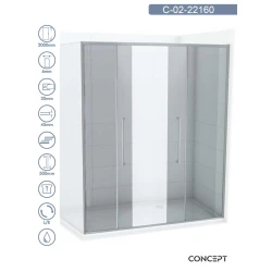 CONCEPT Tuš paravan Devon, Providno staklo 6mm, Srebrni ram, 160x200cm