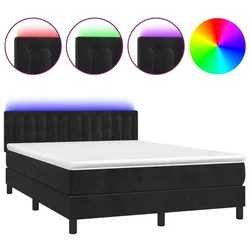 Vidaxl Box spring postelja z vzmetnico LED črna 140x200 cm žamet