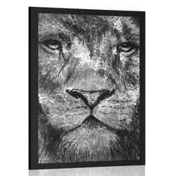 Plakat levja glava v črnobeli varianti - 60x90 silver