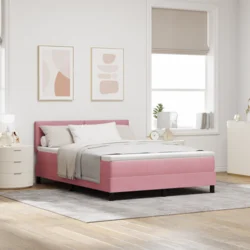 LED Box Spring Krevet s madracem Ružičasta 160 x 200 cm Baršun