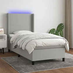 Vidaxl Box spring postelja z vzmetnico LED sv. siva 100x200 cm blago