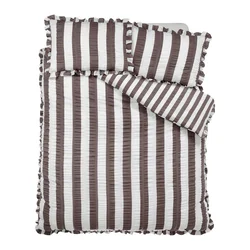 Temno rjava posteljnina za zakonsko posteljo 200x200 cm Seersucker Frill Stripe – Catherine Lansfield