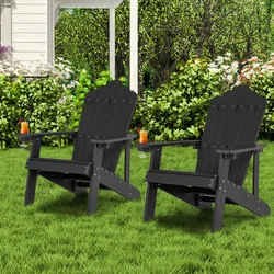 Costway Set 2 črnih vrtnih stolov Adirondack s držali za pijačo