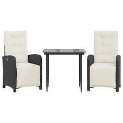 3-dijelni bistro set s jastucima crni od poliratana