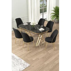 Hanah Home Set Trpezarijski sto i 6 stolica Lai, Crni