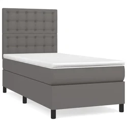 Vidaxl Box spring postelja z vzmetnico siv 100x200 cm umetno usnje