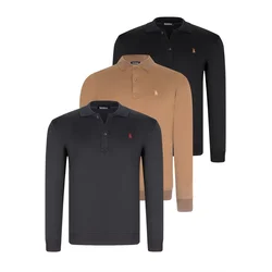 TRIPLE SET V4007 DEWBERRY MENS SWEATSHIRT-BLACK-NAVY-CAMEL