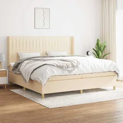 Vidaxl Box spring postelja z vzmetnico krem 200x200 cm blago