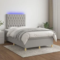 shumee Box spring postelja z vzmetnico LED sv. siva 120x200 cm blago
