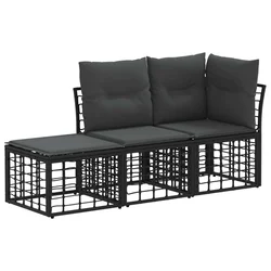 Set vanjskih sofa s jastukom 3 pcs Crna Poliester