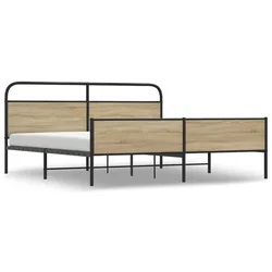 Vidaxl Kovinski posteljni okvir brez vzmetnice dimljen hrast 183x213cm