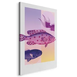 shumee Slika - Ribe v pastelih - stilizirane ribe na ozadju gradientnih oblik/Fantazijske ribe - umetniška ilustracija rib na barvitem ozadju