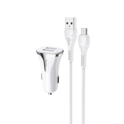 Auto punjac HOCO Z31 QC3.0 2xUSB sa micro USB kablom beli