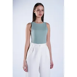 Trend Alacati Stili Ženska bluza bez rukava Alc-X13447, Okrugli izrez, Zelena
