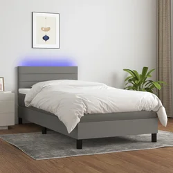 vidaXL Box spring postelja z vzmetnico LED temno siva 90x190 cm blago