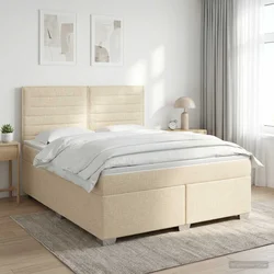 vidaXL Postelja boxspring z vzmetnico Krem 160 x 200 cm Blago