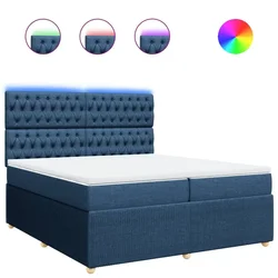 Vidaxl Box spring postelja z vzmetnico modra 200x200 cm blago