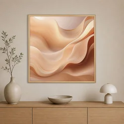 WallXpert uramljena slika na platnu Cc-K-Ah-1017, apstraktni talasi u breskva i bež tonovima, 60 x 60 cm