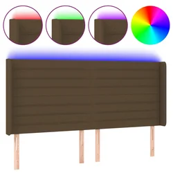 Vidaxl LED posteljno vzglavje temno rjavo 183x16x118/128 cm blago