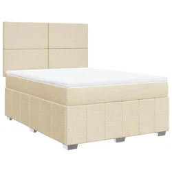 Vidaxl Box spring postelja z vzmetnico krem 140x190 cm blago