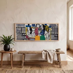 WallXpert uramljena MDF slika ARTSNTMDL13, tri žene sa cvećem u kubističkom stilu, 50 x 120 cm