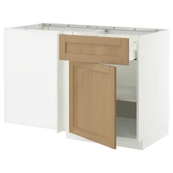 METOD / MAXIMERA Ugaoni podni elem s fiokom i polic, bela/Forsbacka hrastovina, 128x68 cm