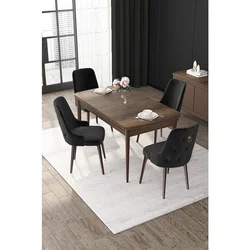 Hanah Home trpezarijski set Nex, sto na razvlačenje i 4 stolice, ploča u dekoru drveta Baroque, crna tkanina Babyface