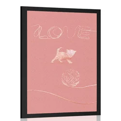 Plakat mucka s klobčičem in napisom Love - 40x60 silver