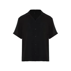Trendyol Black Black Oversize Fit Summer Short Sleeve Linen Look Shirt Shirt