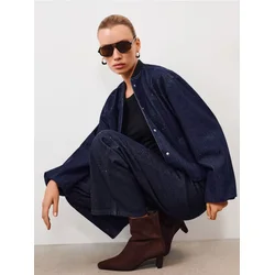 Sinsay - Straight wide leg farmerke sa cirkonima - steel blue
