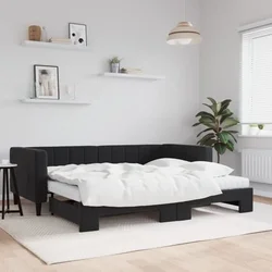 Dnevni krevet na razvlačenje s madracima crni 90x190 cm baršun