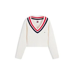Tommy Jeans Pulover marine / rdeča / off-bela