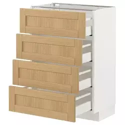 METOD / MAXIMERA Podni element 4 fronta/4 fioke, bela/Forsbacka hrastovina, 60x37 cm