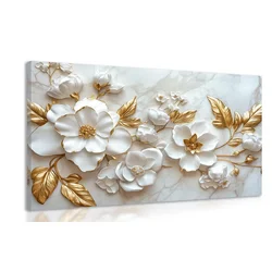 Slika 3D cvetovi z zlatimi listi - 30x20