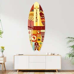 WallXpert dekorativna daska za surf od pleksiglasa Mvsf01M, šarena ilustracija sa simbolima Afrike, žirafom i slonom, 36 x 100 cm