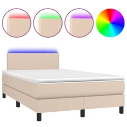 Vidaxl Box spring postelja z vzmetnico LED kapučino 120x200 cm
