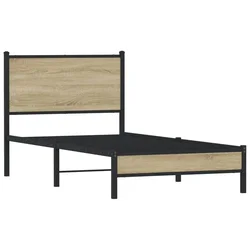 Vidaxl Kovinski posteljni okvir brez vzmetnice sonoma hrast 90x200 cm