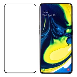 Kaljeno staklo,Super čvrst zaštitnik zaslona s kućištem u okviru za Samsung Galaxy A80 crno