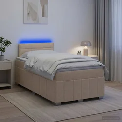 Vidaxl Postelja boxspring z vzmetnico Krem 120 x 190 cm Blago