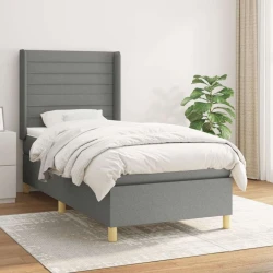 Greatstore Box spring postelja z vzmetnico temno siva 90x190 cm blago