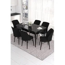 Hanah Home Set Trpezarijski sto i 6 stolica Eva, Crni