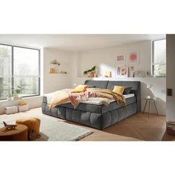 MID.YOU POSTELJA BOXSPRING 200 cm  x 240 cm , tekstil, leseni material siva